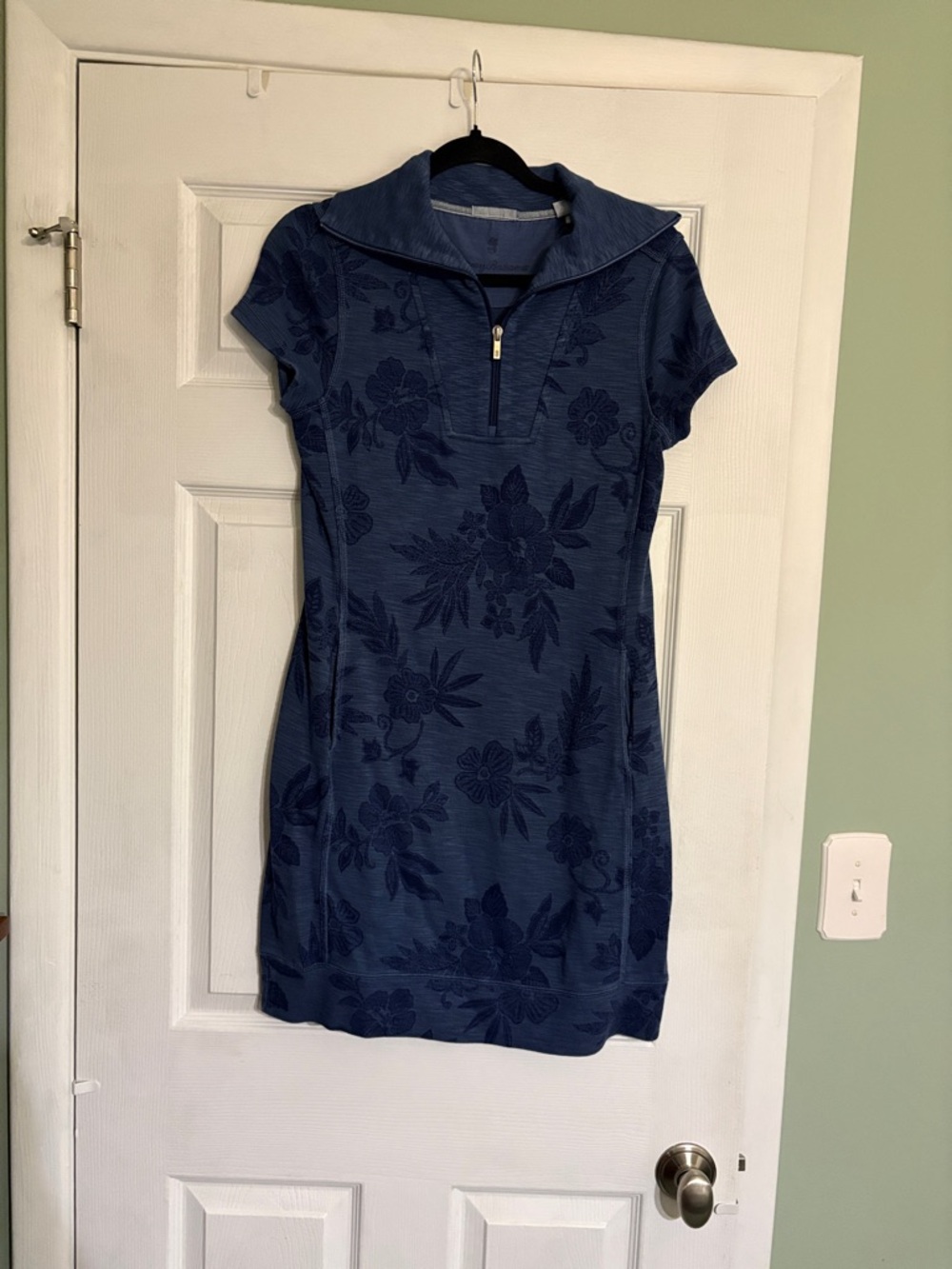 Tommy Bahama Navy Floral Zip Polo Mini Dress with pockets